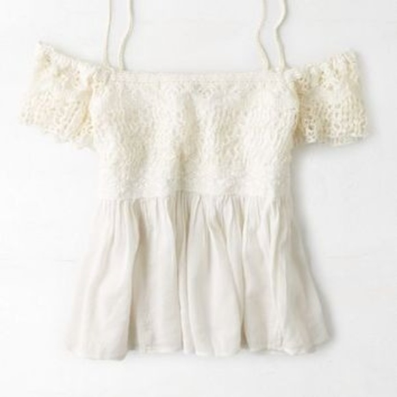 American Eagle Outfitters Tops - American Eagle | Cream Cold Shoulder Crochet Top